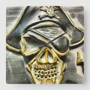 Jolly Roger Pirate Treasure Chest Vierkante Klok