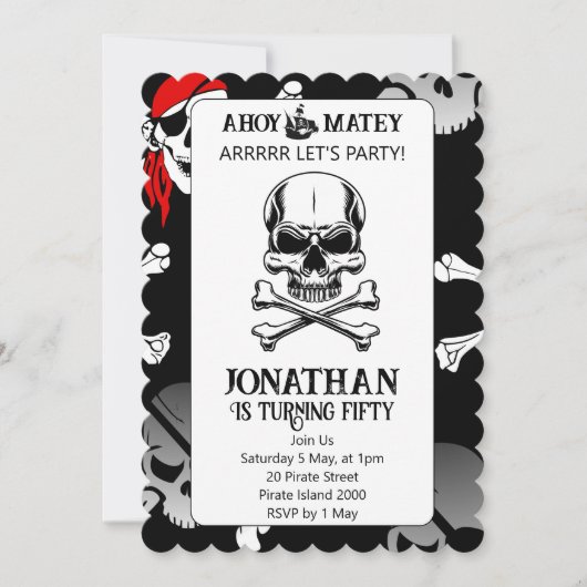 Jolly Roger Pirate Verjaardag uitnodiging (Voorkant)