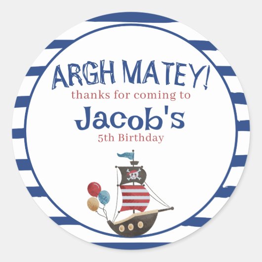 Jolly Roger Pirate Verjaardagsfeestje gastgunst Ronde Sticker (Voorkant)