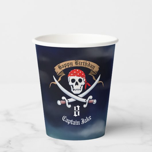 Jolly Roger Pirate verjaardagsfeestje Papieren Bekers (Voorkant)