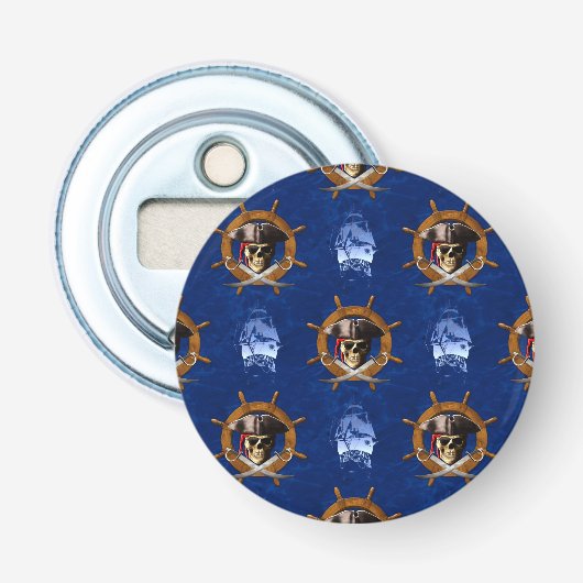 Jolly Roger Pirate Wheel Button Flesopener (Voorkant)
