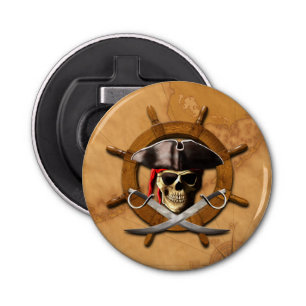 Jolly Roger Pirate Wheel Button Flesopener
