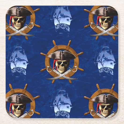 Jolly Roger Pirate Wheel Kartonnen Onderzetters (Voorkant)