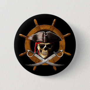 Jolly Roger Pirate Wheel Ronde Button 5,7 Cm
