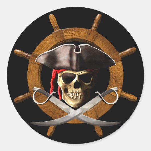 Jolly Roger Pirate Wheel Ronde Sticker (Voorkant)