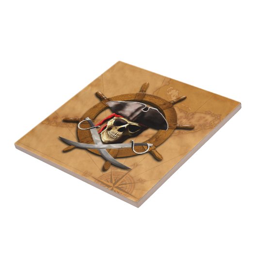 Jolly Roger Pirate Wheel Tegeltje (Zijkant)