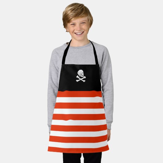 Jolly Roger Pirate Zwart en Rood Verjaardag Kinder Schort (Gedragen)