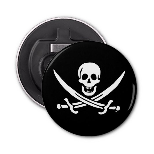 Jolly roger piratenvlag button flesopener (Voorkant)