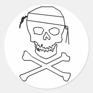 Jolly Roger Round Black op Transparent Sticker