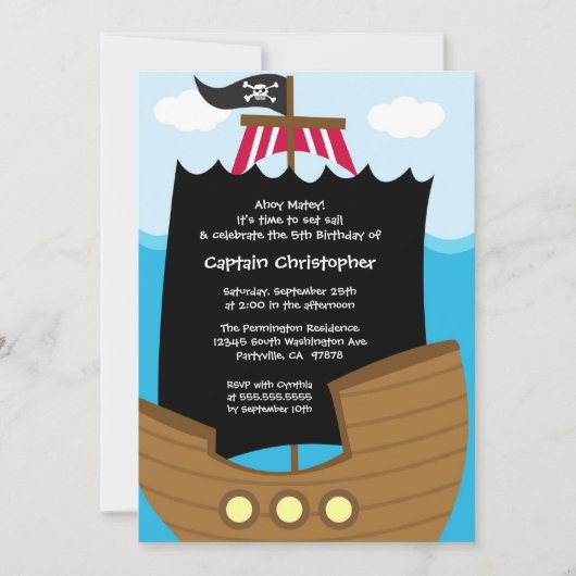 Jolly roger ship pirate verjaardagsfeestdag kaart (Voorkant)