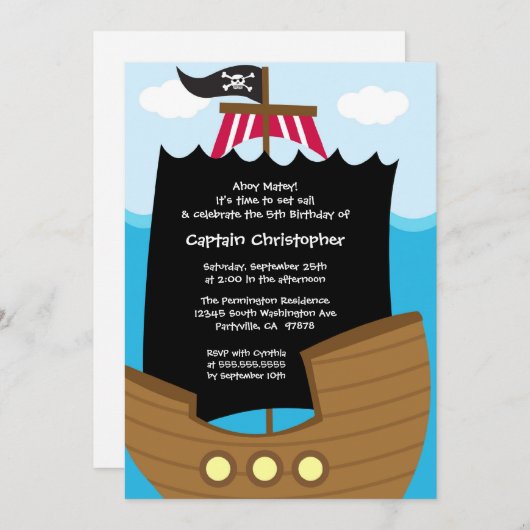 Jolly roger ship pirate verjaardagsfeestdag kaart (Voorkant / Achterkant)