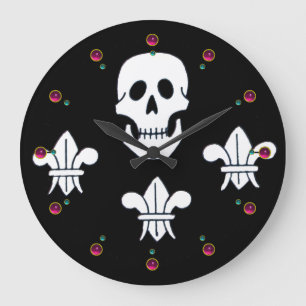 JOLLY ROGER SKULL EN DRIE LILIES FLAG, Amethyst Grote Klok