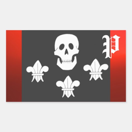 JOLLY ROGER SKULL EN DRIE LILIES FLAG MONOGRAM RECHTHOEKIGE STICKER (Voorkant)
