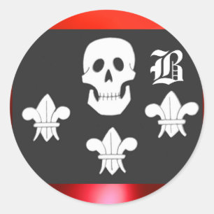JOLLY ROGER SKULL EN DRIE LILIES FLAG MONOGRAM RONDE STICKER
