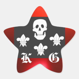 JOLLY ROGER SKULL EN DRIE LILIES FLAG MONOGRAM STER STICKER