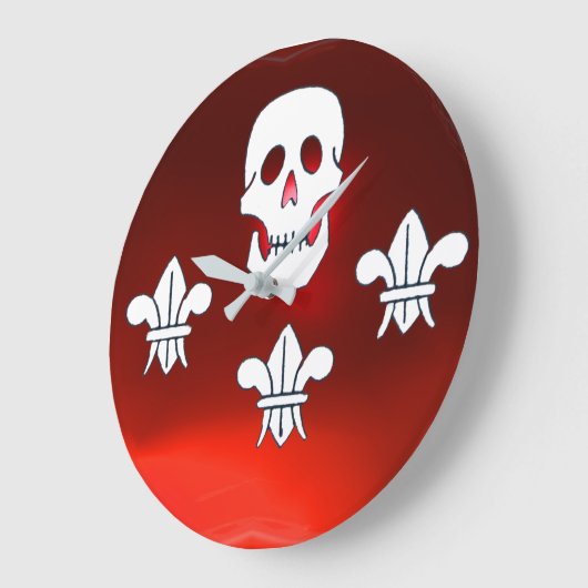 JOLLY ROGER SKULL EN DRIE LILIES FLAG, Red Ruby Grote Klok (Hoek)