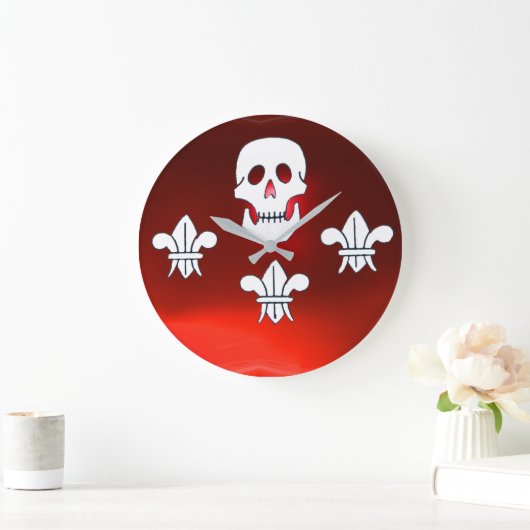 JOLLY ROGER SKULL EN DRIE LILIES FLAG, Red Ruby Grote Klok (Huis)