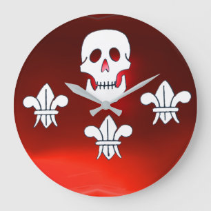 JOLLY ROGER SKULL EN DRIE LILIES FLAG, Red Ruby Grote Klok
