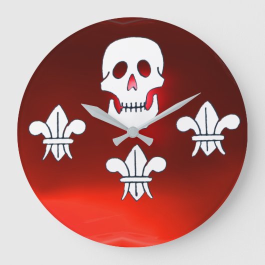 JOLLY ROGER SKULL EN DRIE LILIES FLAG, Red Ruby Grote Klok (Voorkant)