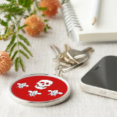JOLLY ROGER SKULL EN DRIE LILIES FLAG, Red Sleutelhanger (Zijkant)