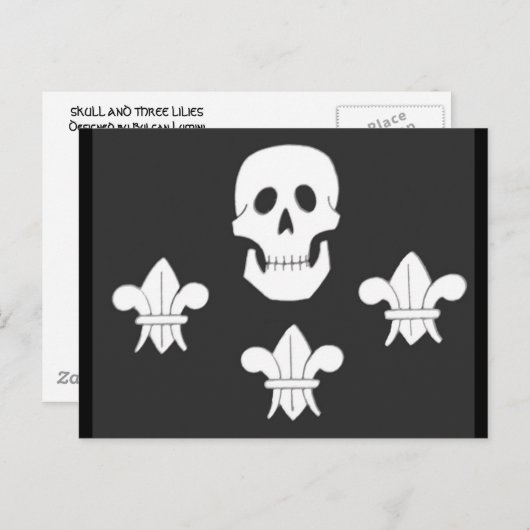 JOLLY ROGER SKULL EN DRIE LILILIES FLAG BRIEFKAART (Voorkant / Achterkant)