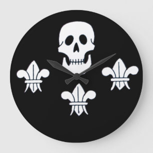 JOLLY ROGER SKULL EN DRIE LILILIES FLAG GROTE KLOK