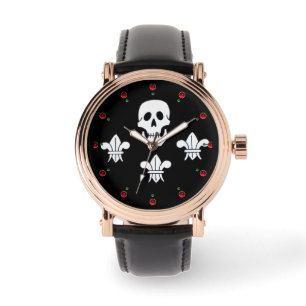JOLLY ROGER SKULL EN DRIE LILILIES FLAG HORLOGE