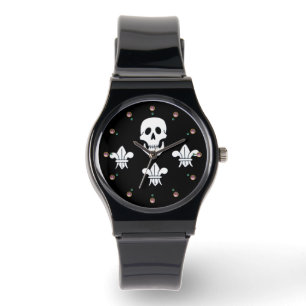 JOLLY ROGER SKULL EN DRIE LILILIES FLAG HORLOGE