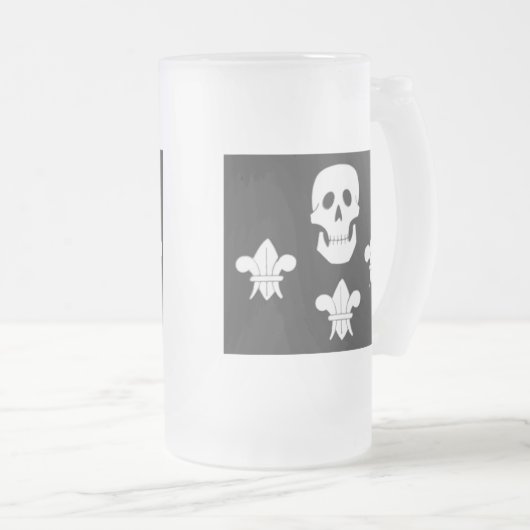 JOLLY ROGER SKULL EN DRIE LILILIES FLAG MATGLAS BIERPUL (Voorkant rechts)