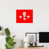 JOLLY ROGER SKULL EN DRIE LILILIES FLAG POSTER (Thuiskantoor)