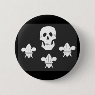 JOLLY ROGER SKULL EN DRIE LILILIES FLAG RONDE BUTTON 5,7 CM