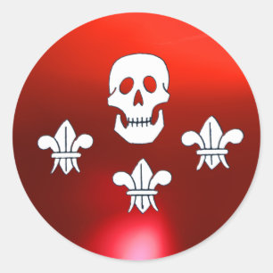 JOLLY ROGER SKULL EN DRIE LILILIES FLAG RONDE STICKER