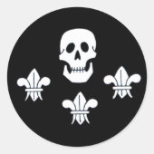 JOLLY ROGER SKULL EN DRIE LILILIES FLAG RONDE STICKER (Voorkant)