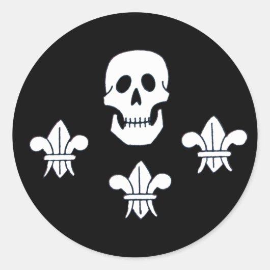 JOLLY ROGER SKULL EN DRIE LILILIES FLAG RONDE STICKER (Voorkant)