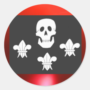 JOLLY ROGER SKULL EN DRIE LILILIES FLAG RONDE STICKER