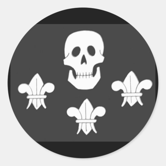 JOLLY ROGER SKULL EN DRIE LILILIES FLAG RONDE STICKER (Voorkant)