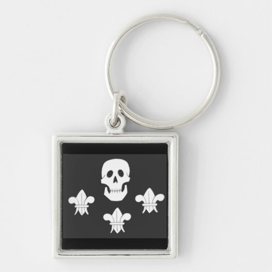JOLLY ROGER SKULL EN DRIE LILILIES FLAG SLEUTELHANGER (Voorkant)