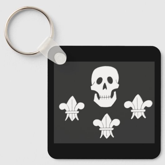 JOLLY ROGER SKULL EN DRIE LILILIES FLAG SLEUTELHANGER (Voorkant)