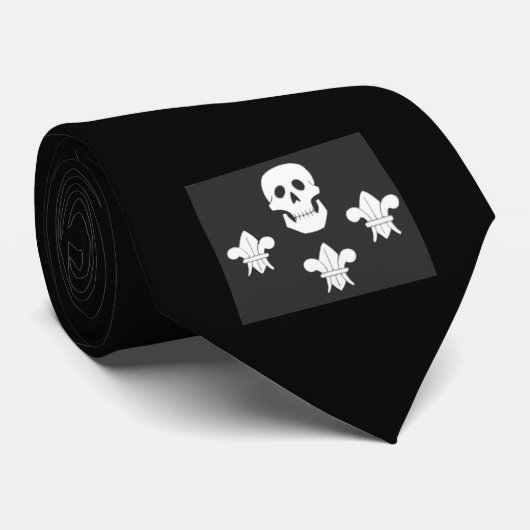 JOLLY ROGER SKULL EN DRIE LILILIES FLAG STROPDAS (Opgerold)