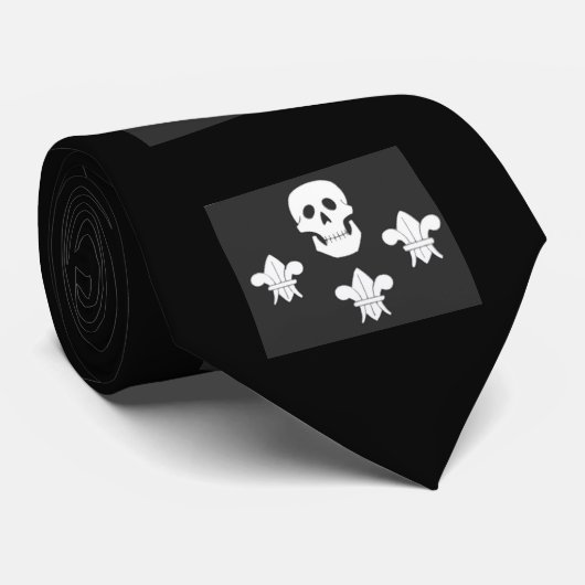 JOLLY ROGER SKULL EN DRIE LILILIES FLAG STROPDAS (Opgerold)