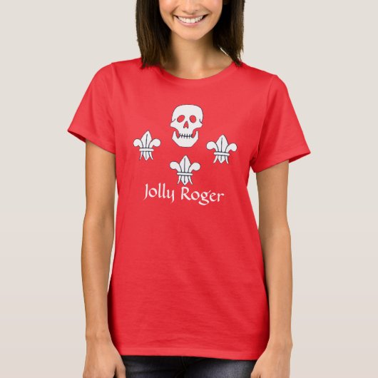 JOLLY ROGER SKULL EN DRIE LILILIES FLAG T-SHIRT (Voorkant)