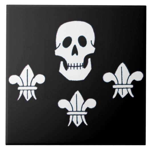 JOLLY ROGER SKULL EN DRIE LILILIES FLAG TEGELTJE (Voorkant)