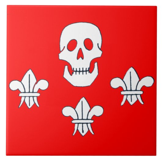 JOLLY ROGER SKULL EN DRIE LILILIES FLAG TEGELTJE (Voorkant)