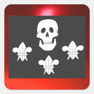 JOLLY ROGER SKULL EN DRIE LILILIES FLAG VIERKANTE STICKER