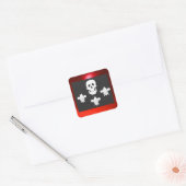 JOLLY ROGER SKULL EN DRIE LILILIES FLAG VIERKANTE STICKER (Envelop)