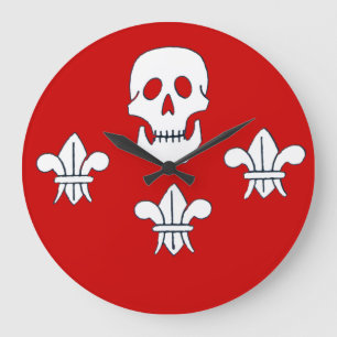 JOLLY ROGER SKULL EN DRIE LILLIES FLAG, Red Grote Klok