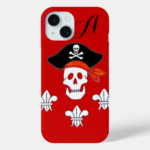 JOLLY ROGER SKULL, PIRATE PET, DRIE LILLIE MONOGRA iPhone 15 CASE