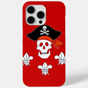 JOLLY ROGER SKULL, PIRATE PET, DRIE LILLIE MONOGRA iPhone 15 PRO MAX HOESJE