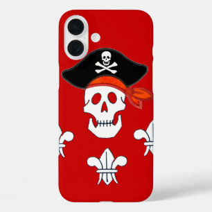 JOLLY ROGER SKULL, PIRATE PET EN DRIE LILIES iPhone 16 PLUS HOESJE