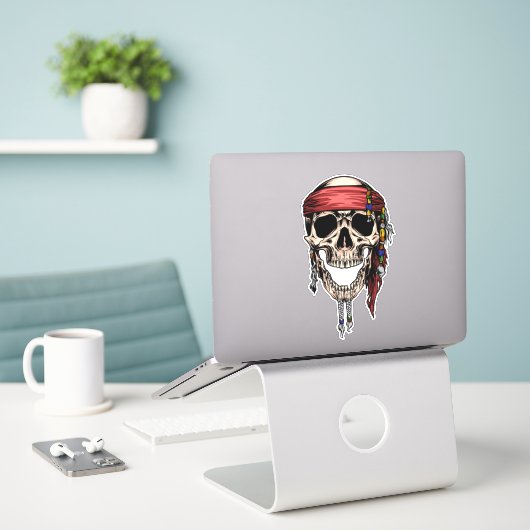 Jolly Roger Skull Sticker (Laptop op bureau)
